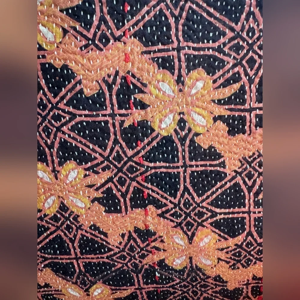 NWT Vintage One Of A Kind Sari Kantha Pillow-22in Black and Orange Floral